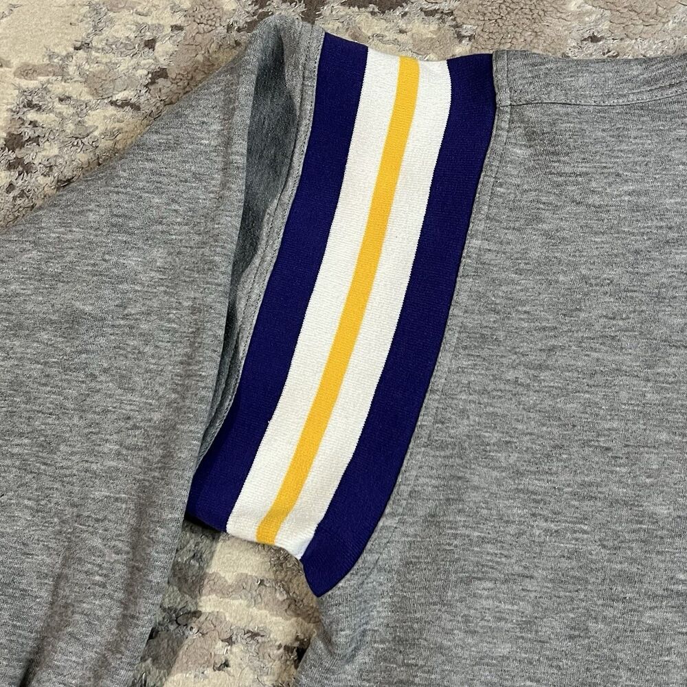 Vintage NFL Minnesota Vikings V Neck Sweatshirt Mens 2XL Gray Striped Sleeves - Picture 7 of 12